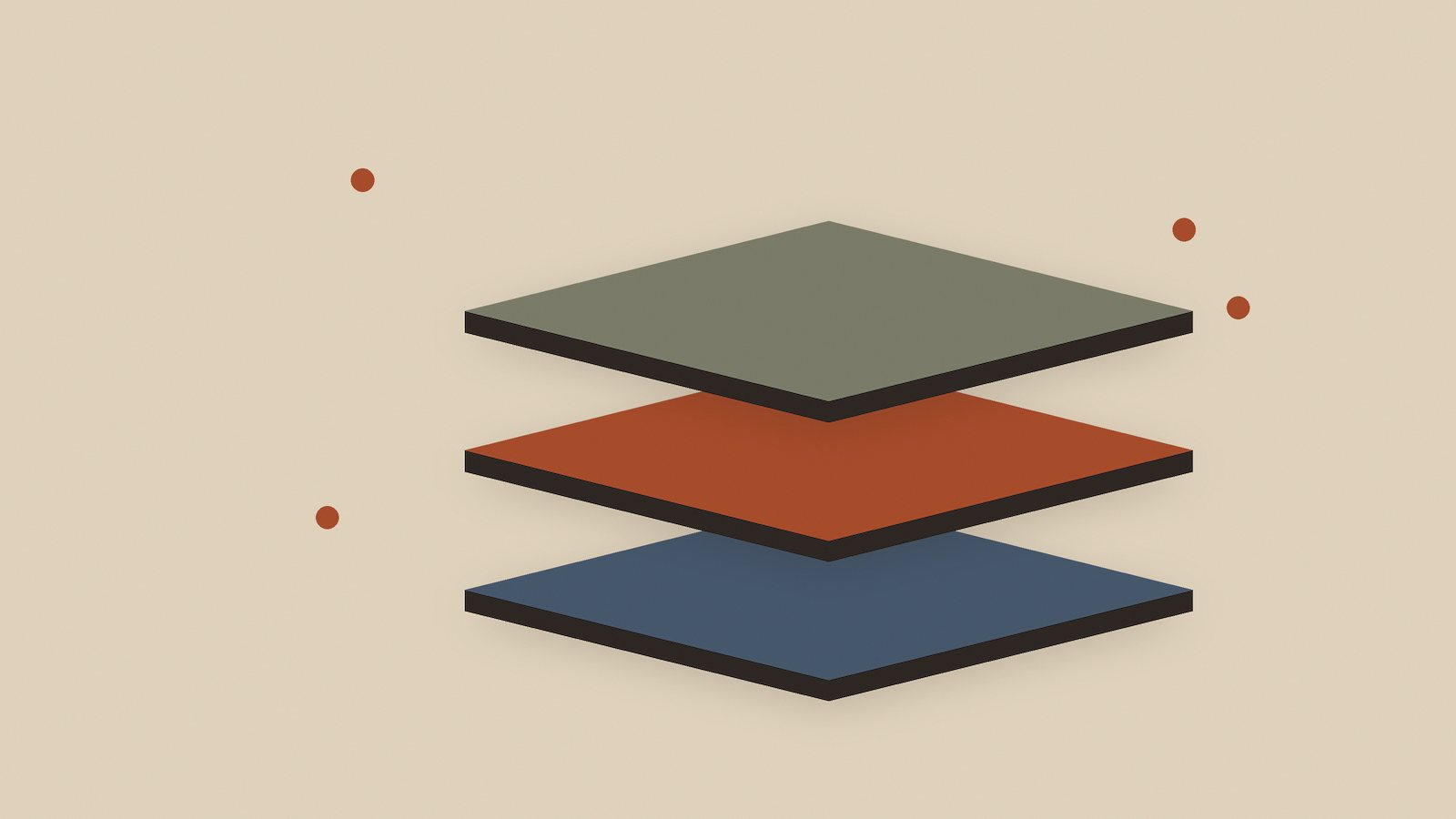 Cloud networking illustration: stacked isometric layers representing levels of a cloud stack