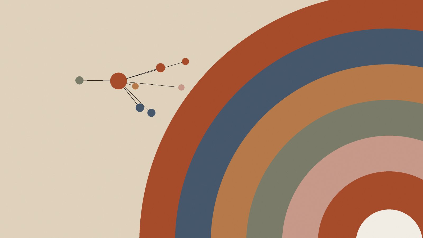 Google Cloud fundamentals illustration: concentric colored arcs beside a small cluster of connected nodes