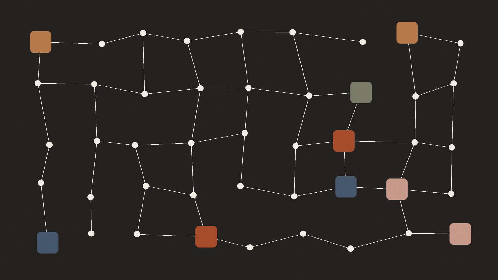 Hetzner Cloud illustration: a grid of connected network nodes with highlighted squares on a dark background