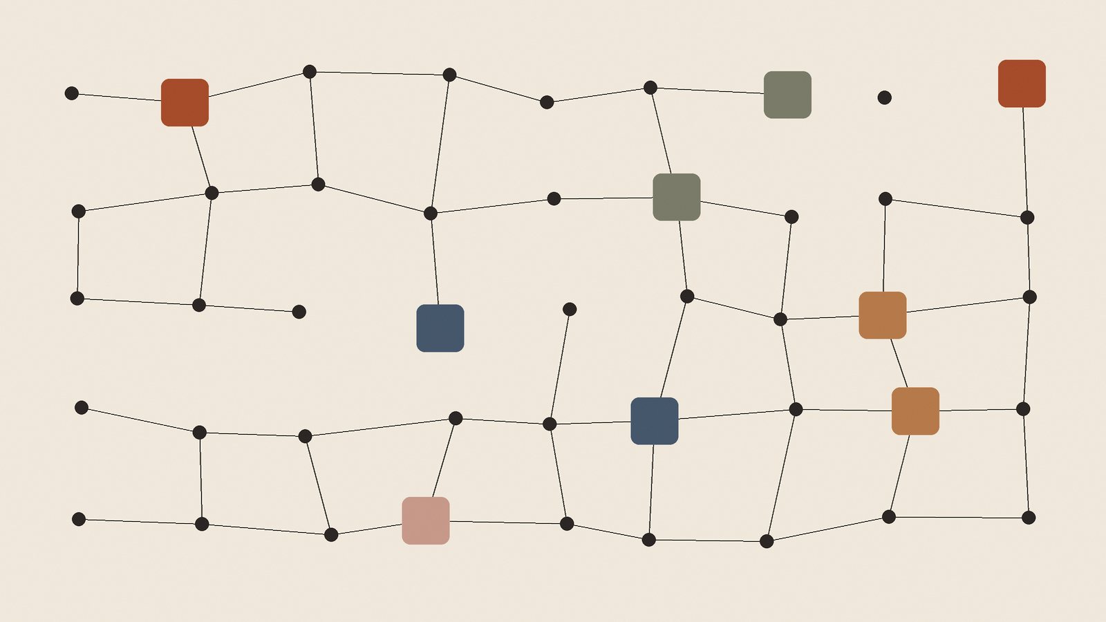 IaaS illustration: a grid of connected network nodes with highlighted squares