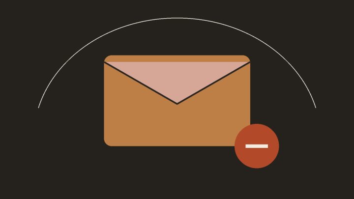 SMTP port 25 illustration: an envelope with a blocked port marker on a dark background