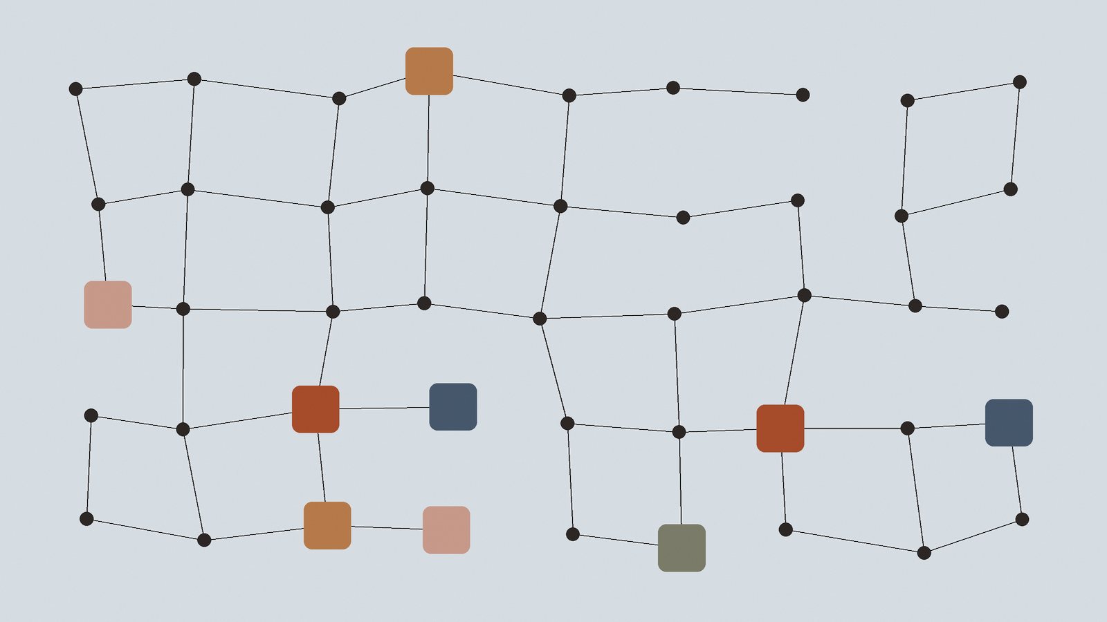 UpCloud cloud servers illustration: a grid of connected network nodes with highlighted squares